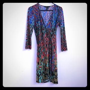 BCBGMaxAzria multi-color neon wrap dress, size S.